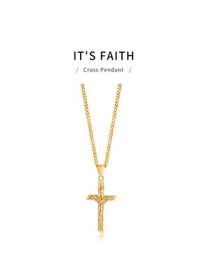 Collana a croce d'oro - Acciaio inossidabile unisex Gesù ciondolo, gioielli di fede cattolica