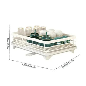 Adjustable Dish Drying Rack & Drainboard Organizer for Kitchen Plates, Over Sink Countertop, Cutlery Storage with Drain Rac