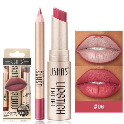 Batom Matte 2 em 1&lConjunto de Lápis Labial IP Liner com 12 Cores, Alta Pigmentação, À Prova D'Água e de Longa Duração - Maquiagem para os Lábios