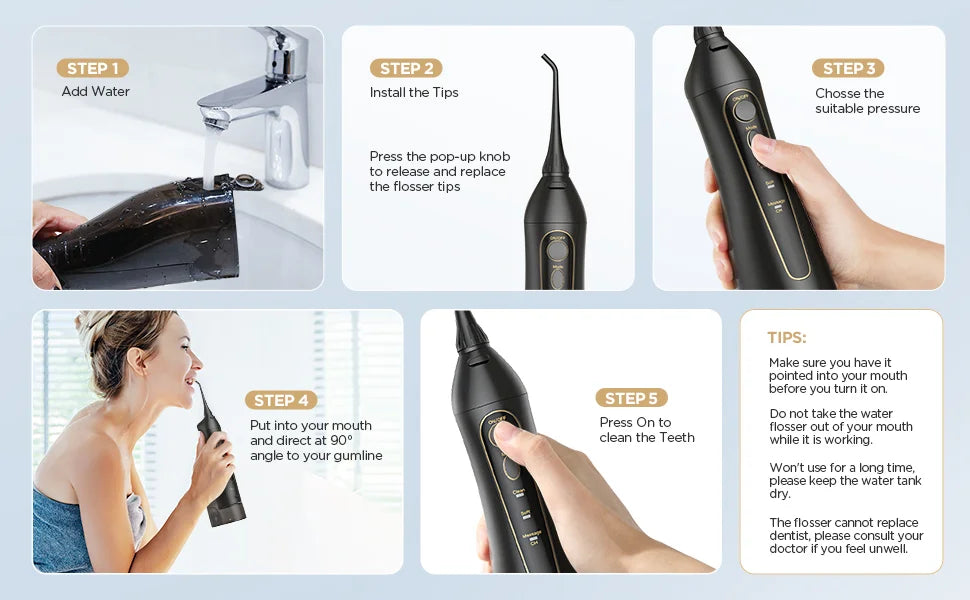 Water Flossers Oral Irrigator- Dental 3 Modes Water Tank for Teeth 300ML Waterproof Teeth Cleaner