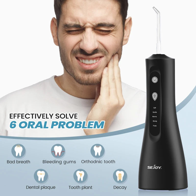 Water Flosser Cordless Oral Irrigator for Teeth Cleaning Denture Brushes for Home Travel 5 Dental Tips IPX7 Portable