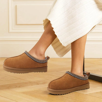 Chinelos de inverno unissex em camurça genuína felpuda – quente, macio & Conforto resistente à água
