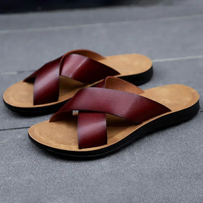Italiaanse echte lederen pantoffels voor heren-lichtgewicht slip-on zomerse flats tot maat 47