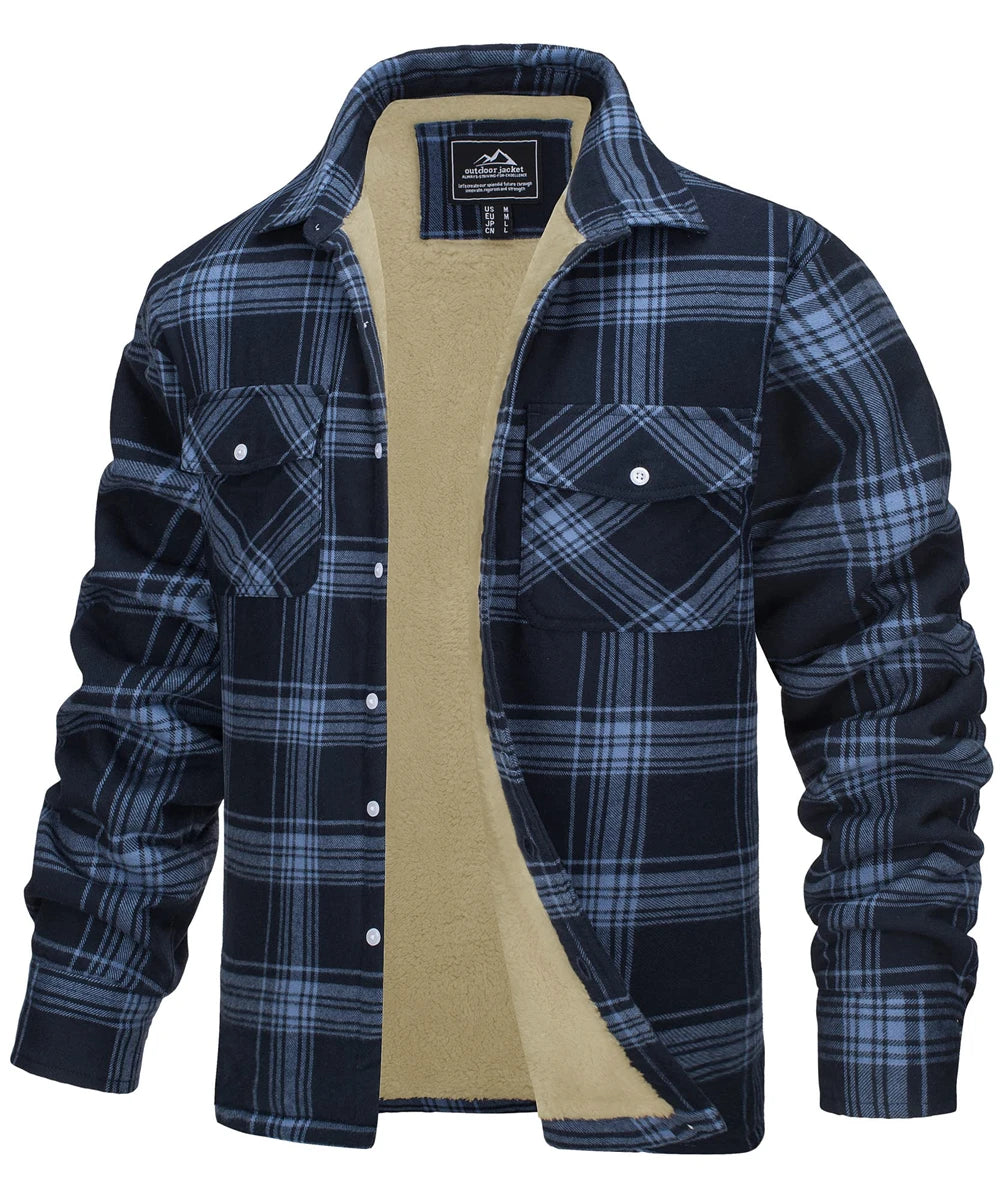 MIAMI TAC - Men’s Fleece Lined Flannel Jacket – Plaid Cotton Winter Coat