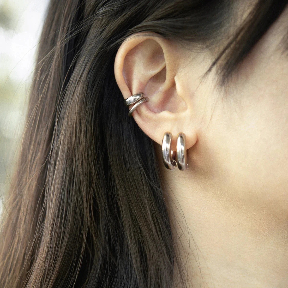 Women's Stainless Steel Hoop Earrings – Smooth, Chunky Round Huggie Jewelry - 20mm