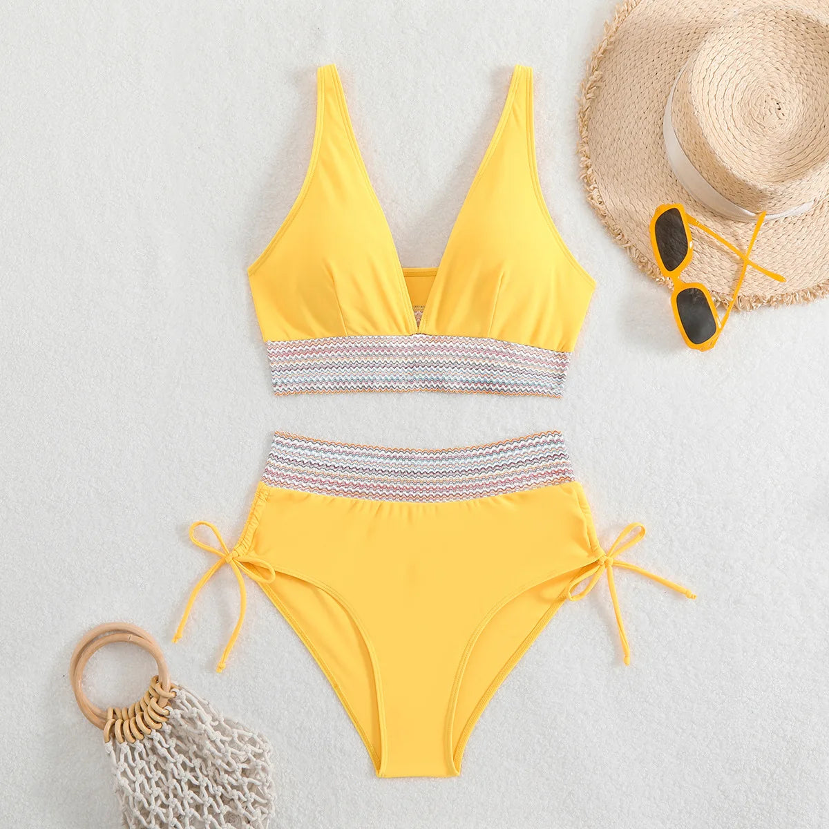Colora solido Colorale Bikini Set di moda High Waist High Patchwork Swimwear Women Swimsuit Women Women