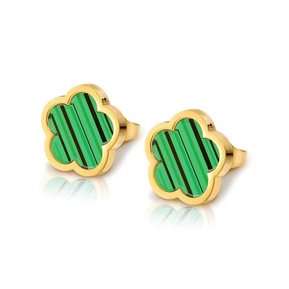 Luxe élégant vert blanc coquille fleur - trèfle à quatre feuilles boucles d'oreilles collier bracelets étanche en acier inoxydable ensembles de bijoux pour les femmes