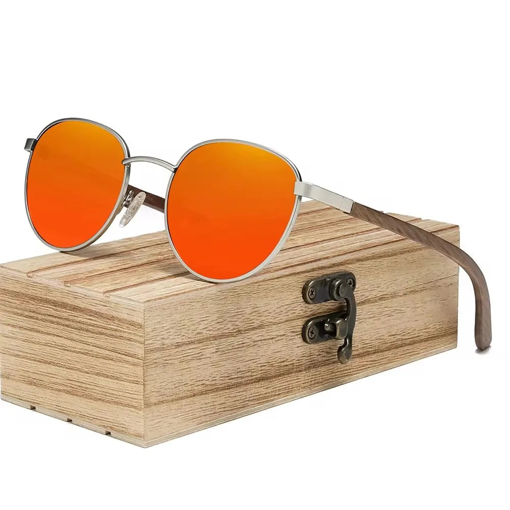 Stylish Walnut Wood Sunglasses – HD Polarized Lenses with UV400 Protection for Him & Her