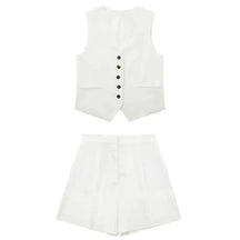 Women’s Linen Vest Shorts Set – V Neck Chic Summer Casual  Office Outfit