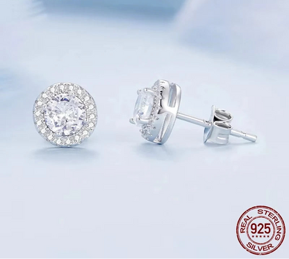 Boucles d'oreilles Halo CZ plaquées platine, en argent Sterling 925, hypoallergéniques, classiques et élégantes, bijoux à la mode, BSE 893