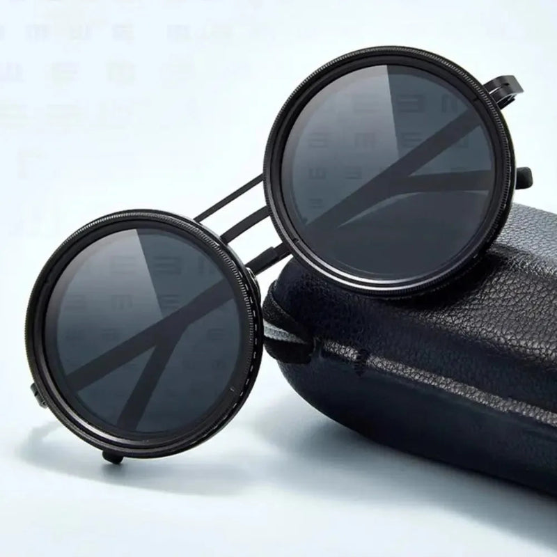 Sunglasses - Manual Dimming Sunglasses Vintage Steampunk Round Rotatable Adjustment Glasses Mountaineering Fishing Polarized Lenses