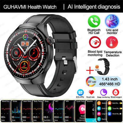 Ny omvårdnadsgrad Smart Watch Blodsyre Blod Lipid Urinsyra EKG+PPG Kroppstemperatur Bluetooth Ring Hälsa Smartwatch
