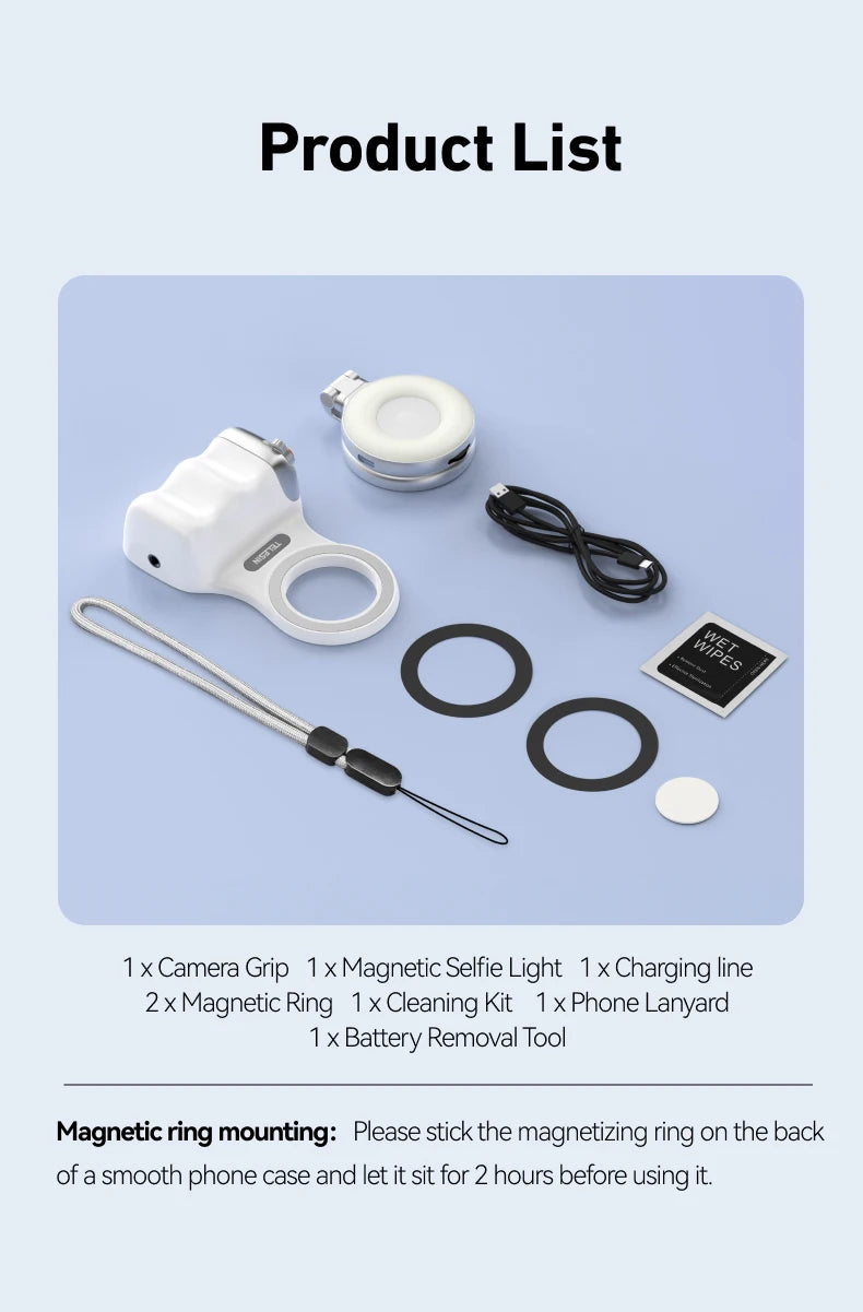 TELESIN ™ Phone Camera Shoot Hand Grip - Magnétique Portez avec télécommande pour iPhone et Android