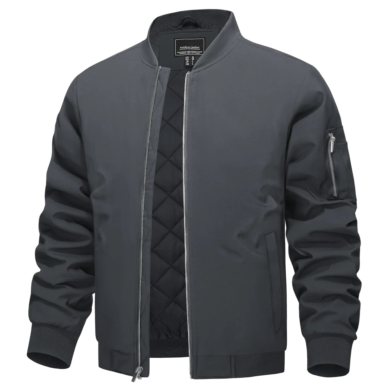 MIAMI TAC - Full Zip Quilted Bomber Jackets Mens Winter Padded Casual Jacket Outdoor Water Resistant Antifouling Coat Outwear Tops