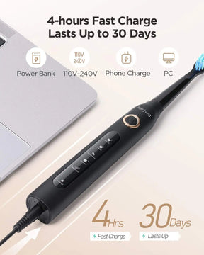 Sonic Electric Toothbrush – USB Rechargeable, Waterproof, with 8 Brush Heads & Travel Case - 100% original product