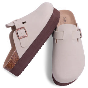 Fashion Suede Platform Mules – Soft Cork Clogs with Arch Support for All-Day Comfort