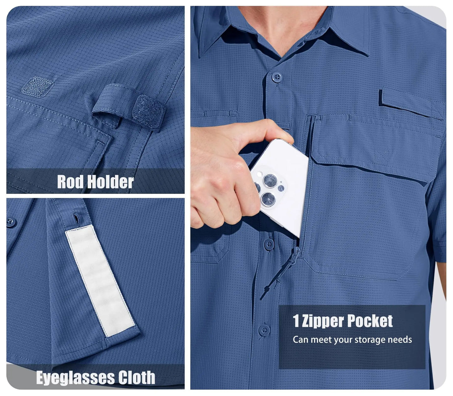 MIAMI TAC - Camicia da uomo ad asciugatura rapida - UPF 50+ & Rete traspirante - Escursionismo, pesca, campeggio, lavoro o casual