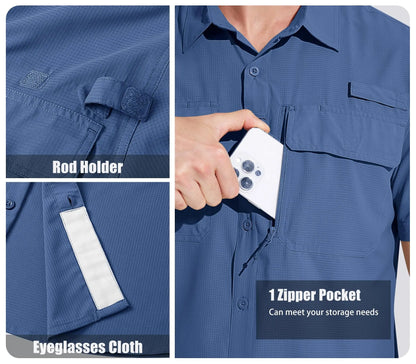 MIAMI TAC - Camicia da uomo ad asciugatura rapida - UPF 50+ & Rete traspirante - Escursionismo, pesca, campeggio, lavoro o casual