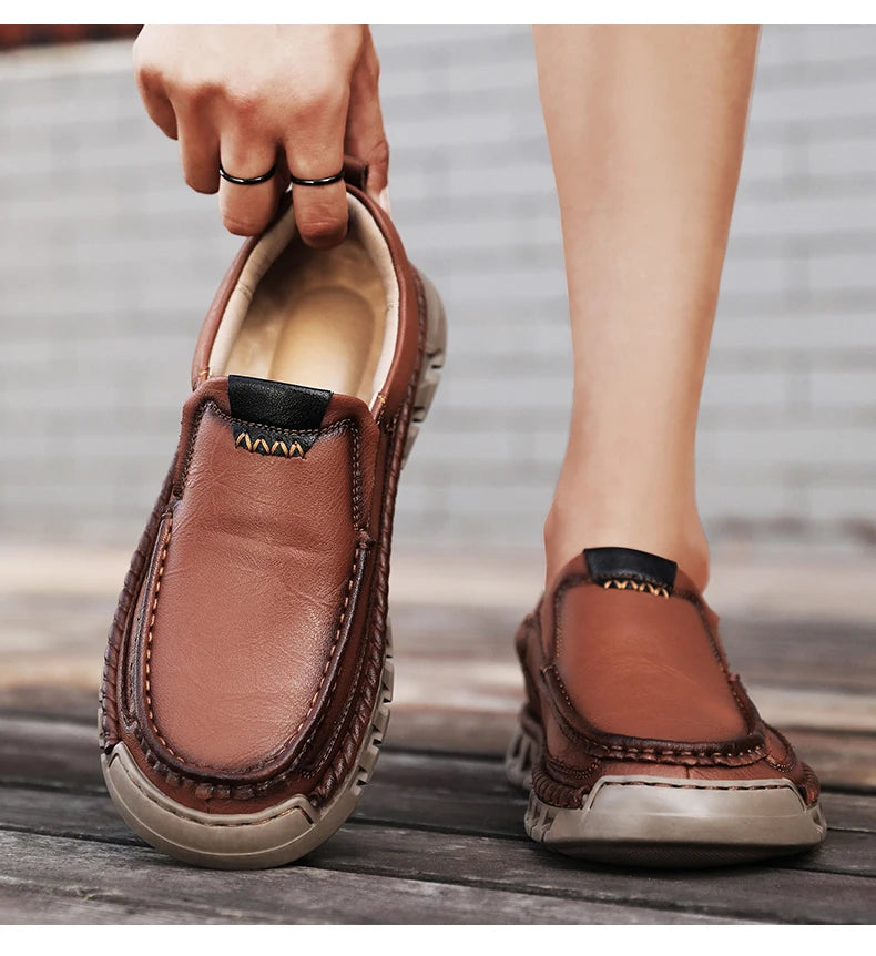 Mænds håndlavede loafers i ægte læder – ultrakomfortable fritidssko