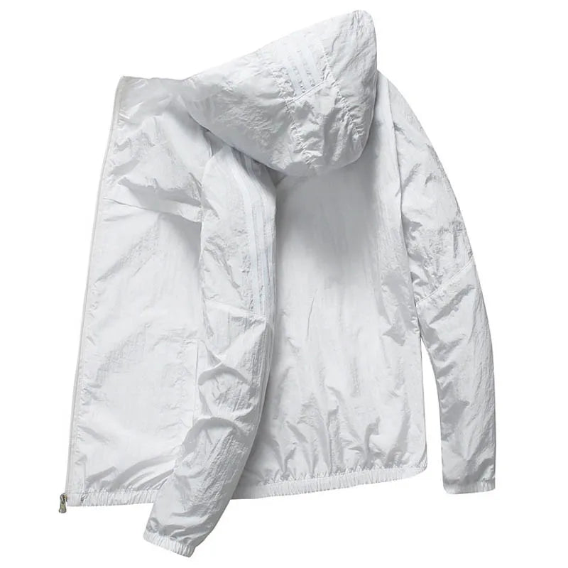 Summer Camping Senderismo Jackets Hombres de pesca Ciclismo con capucha Sports de gimnasio que se extiende al aire libre Propectora del sol