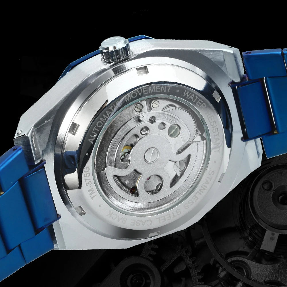 MIAMI DESIGN-Reloj Automático plateado para hombre, esfera de diamante 3D, Tourbillon Irregular, relojes de pulsera mecánicos con esqueleto, reloj con manecillas luminosas