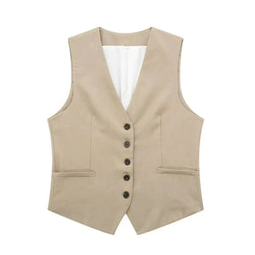 Women’s Linen Vest Shorts Set – V Neck Chic Summer Casual  Office Outfit