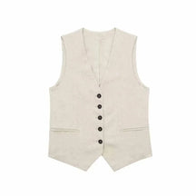 Women’s Linen Vest Shorts Set – V Neck Chic Summer Casual  Office Outfit