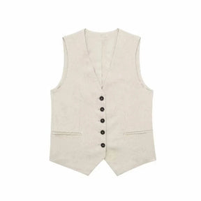 Women’s Linen Vest Shorts Set – V Neck Chic Summer Casual  Office Outfit