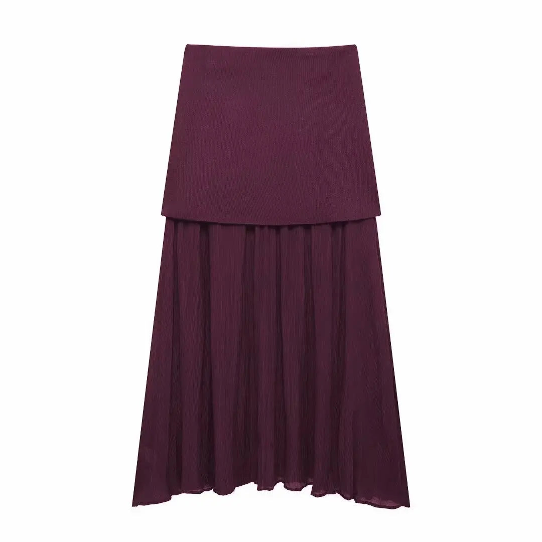 Women’s Knitted Skirt Set – V-neck Sleeveless Slim Vest & Patchwork Loose Skirt | Casual & High Street Fashion