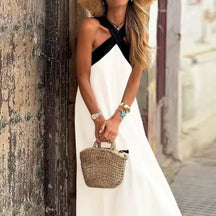Dresses Spring Summer Casual Retro Vintage Sleeveless Halter Neck Maxi Daily Shift Dresses For Women