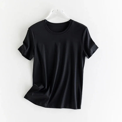 T-shirt i siden och merceriserad bomull – Upplev silkesmjukhet och sofistikerad stil – Finns i v-ringad och rund halsringning