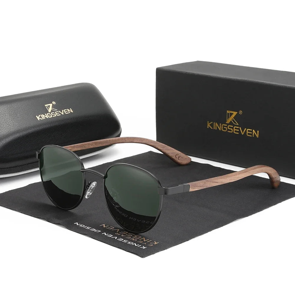 Occhiali da sole - Occhiali da sole in legno di noce realizzati a mano - Design unisex con lenti a specchio polarizzate e protezione UV400
