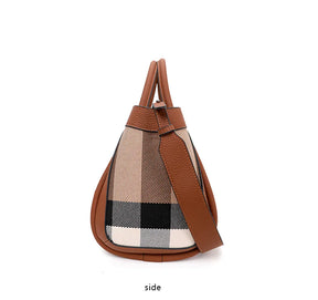 Canvas & Cowhide Leather BB Handbag – Luxury Retro Checkered Tote for Women | Large Capacity & Timeless Style