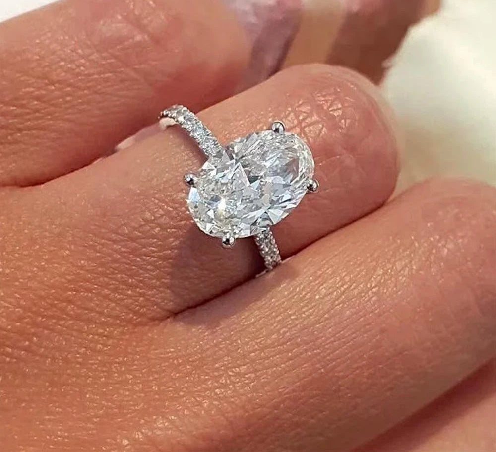 1/2/3/4CT Oval Cut Full Moissanite Engagement Rings for Women Solitaire Hidden Halo Diamond S925 Silver Wedding Band With GRA