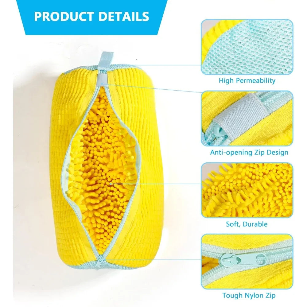 Shoe Washing Machine Bag for All Shoe Types-Yellow with Blue Zipper,Ideal for Sneakers and Casual Shoes,Laundry Wash Bag