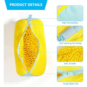 Shoe Washing Machine Bag for All Shoe Types-Yellow with Blue Zipper,Ideal for Sneakers and Casual Shoes,Laundry Wash Bag