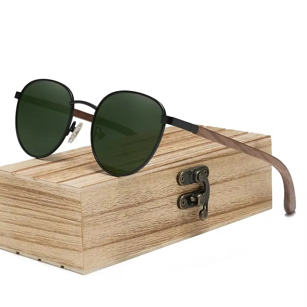 Stylish Walnut Wood Sunglasses – HD Polarized Lenses with UV400 Protection for Him & Her