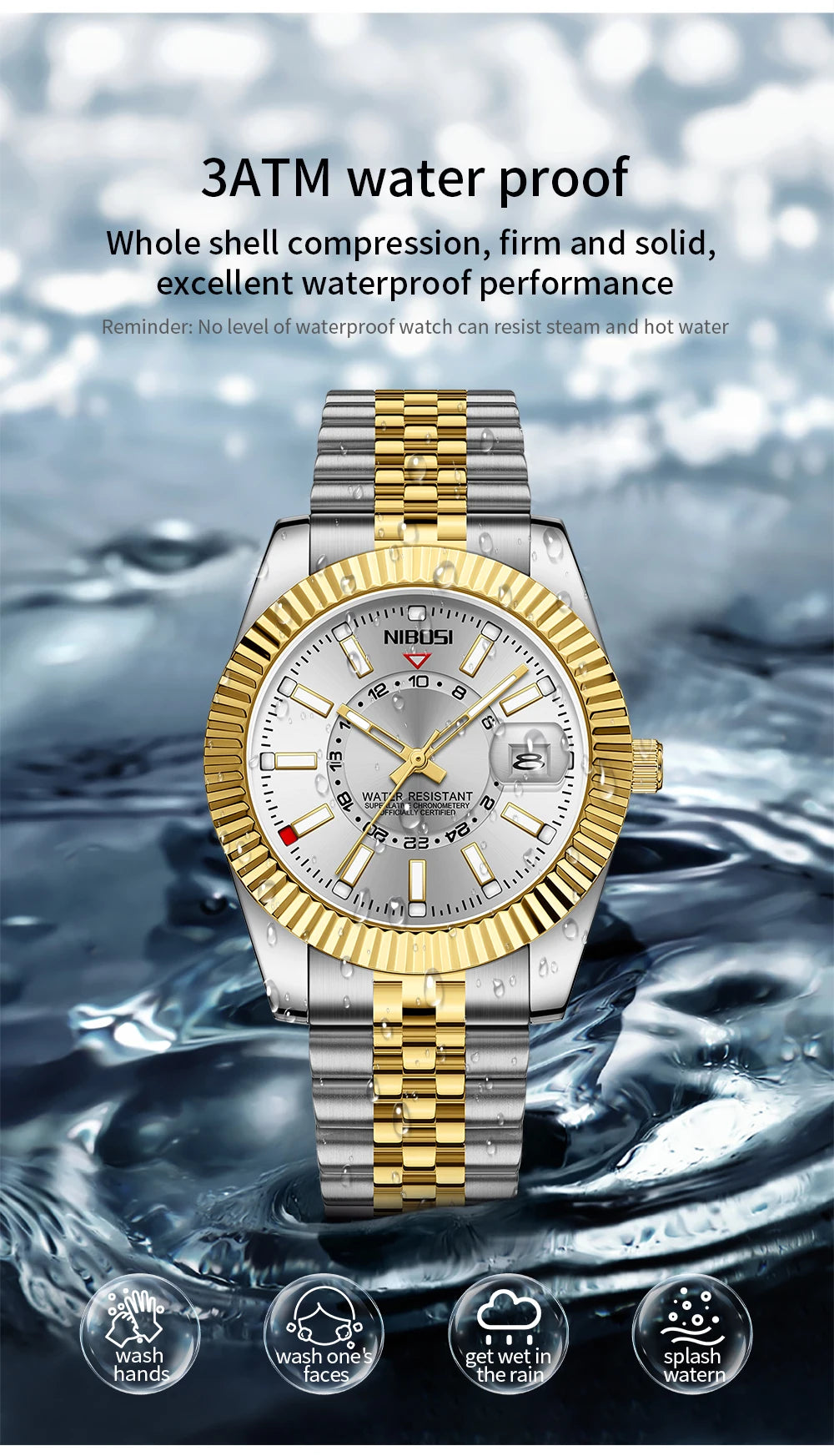 Miami Express Nibo - Orologio da polso di lusso per uomo Sport impermeabile da uomo luminoso da uomo orologio in acciaio inossidabile inossidabile