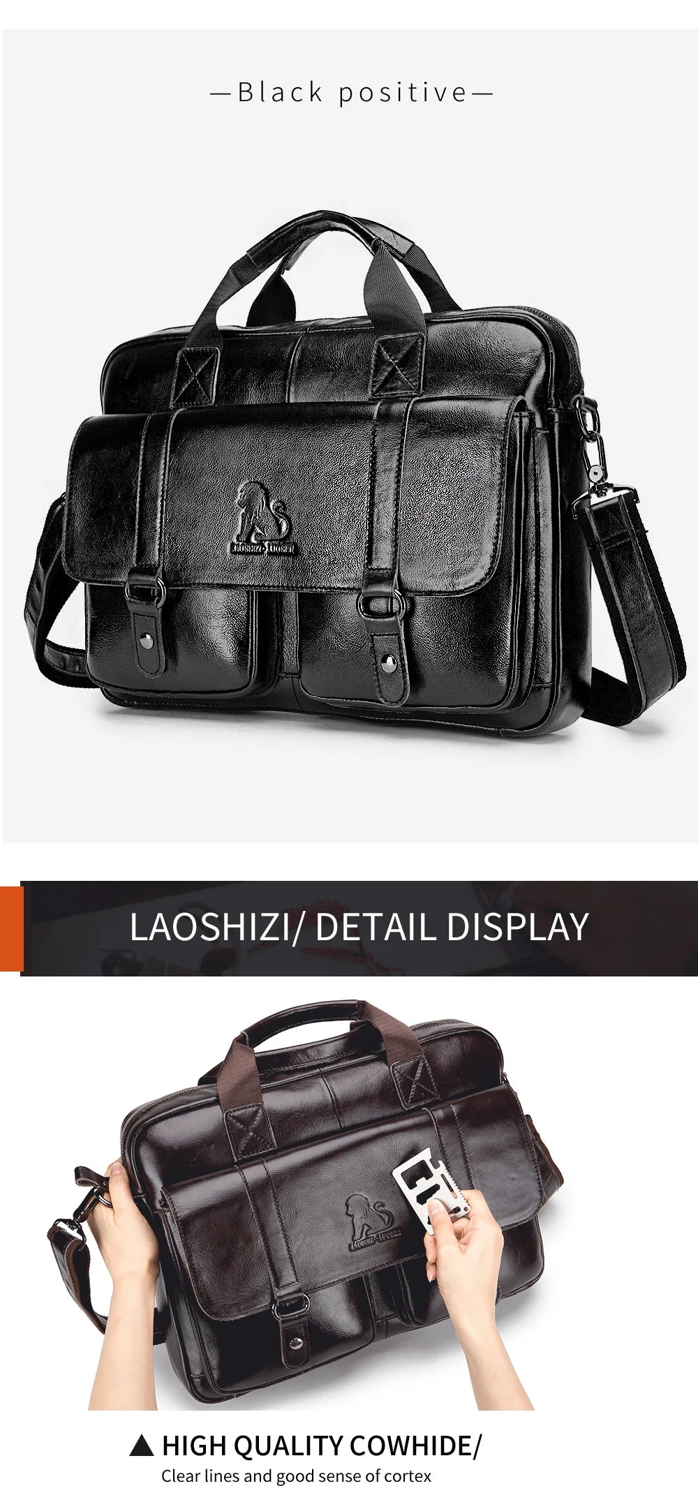 Genuine leather Unisex briefcase with double front pockets, large capacity computer bag, diagonal cross handbag  - Free Shipping to Europe