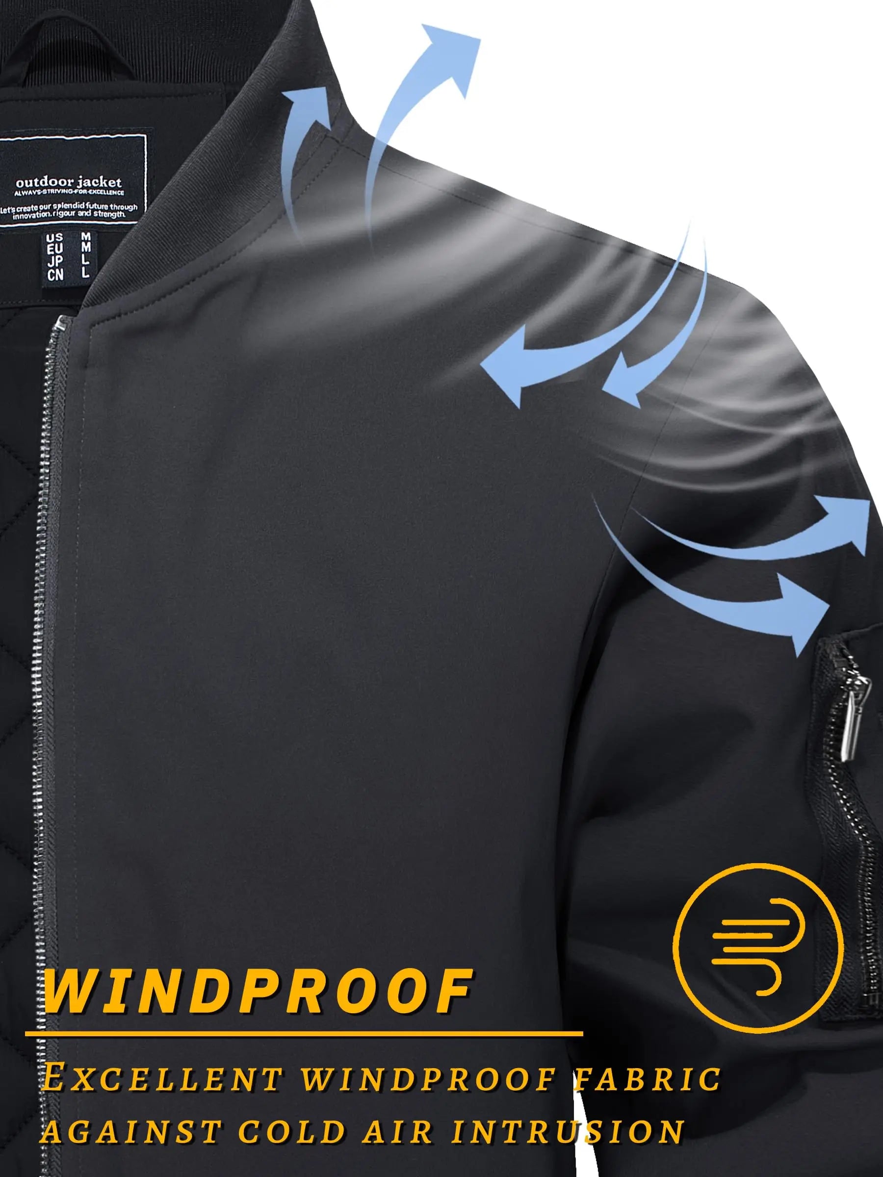 MIAMI TAC - Full Zip Quilted Bomber Jackets Mens Winter Padded Casual Jacket Outdoor Water Resistant Antifouling Coat Outwear Tops