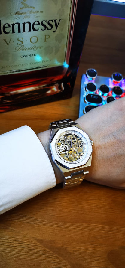 MIAMI DESIGN-Reloj Automático plateado para hombre, esfera de diamante 3D, Tourbillon Irregular, relojes de pulsera mecánicos con esqueleto, reloj con manecillas luminosas
