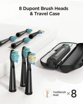 Sonic Electric Toothbrush – USB Rechargeable, Waterproof, with 8 Brush Heads & Travel Case - 100% original product