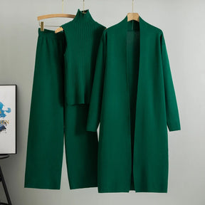 Spring & Autumn 3-Piece Women's Knitwear Set – Vintage-Inspired Lounge Outfit with Cardigan, Top & Pants