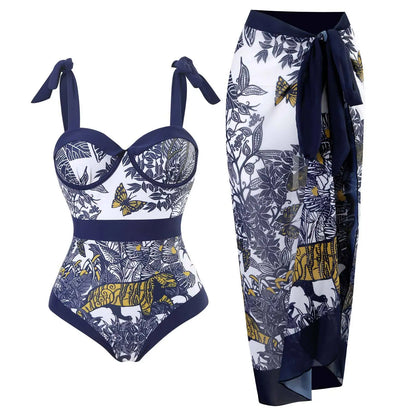 Novo conjunto de biquíni push up – estampa floral, babados, trajes de banho brasileiros com tiras
