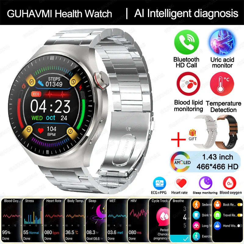 Ny omvårdnadsgrad Smart Watch Blodsyre Blod Lipid Urinsyra EKG+PPG Kroppstemperatur Bluetooth Ring Hälsa Smartwatch