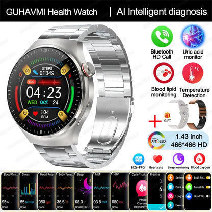 Ny omvårdnadsgrad Smart Watch Blodsyre Blod Lipid Urinsyra EKG+PPG Kroppstemperatur Bluetooth Ring Hälsa Smartwatch