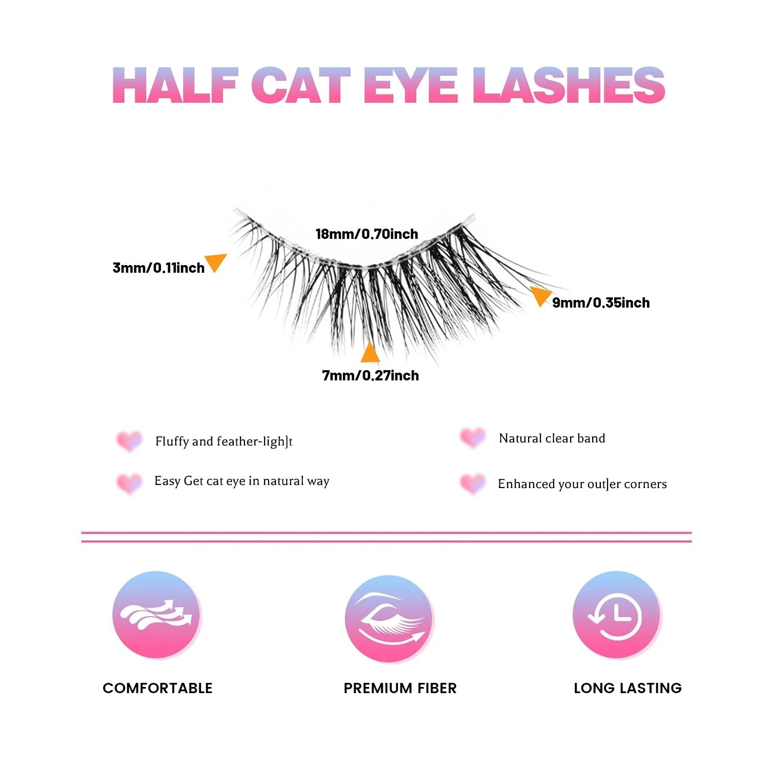 Half Eyelashes – 10 Pairs Natural Wispy Cat Eye Lashes, 10mm Thick & Lightweight Short False Lashes