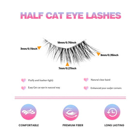 Half Eyelashes – 10 Pairs Natural Wispy Cat Eye Lashes, 10mm Thick & Lightweight Short False Lashes