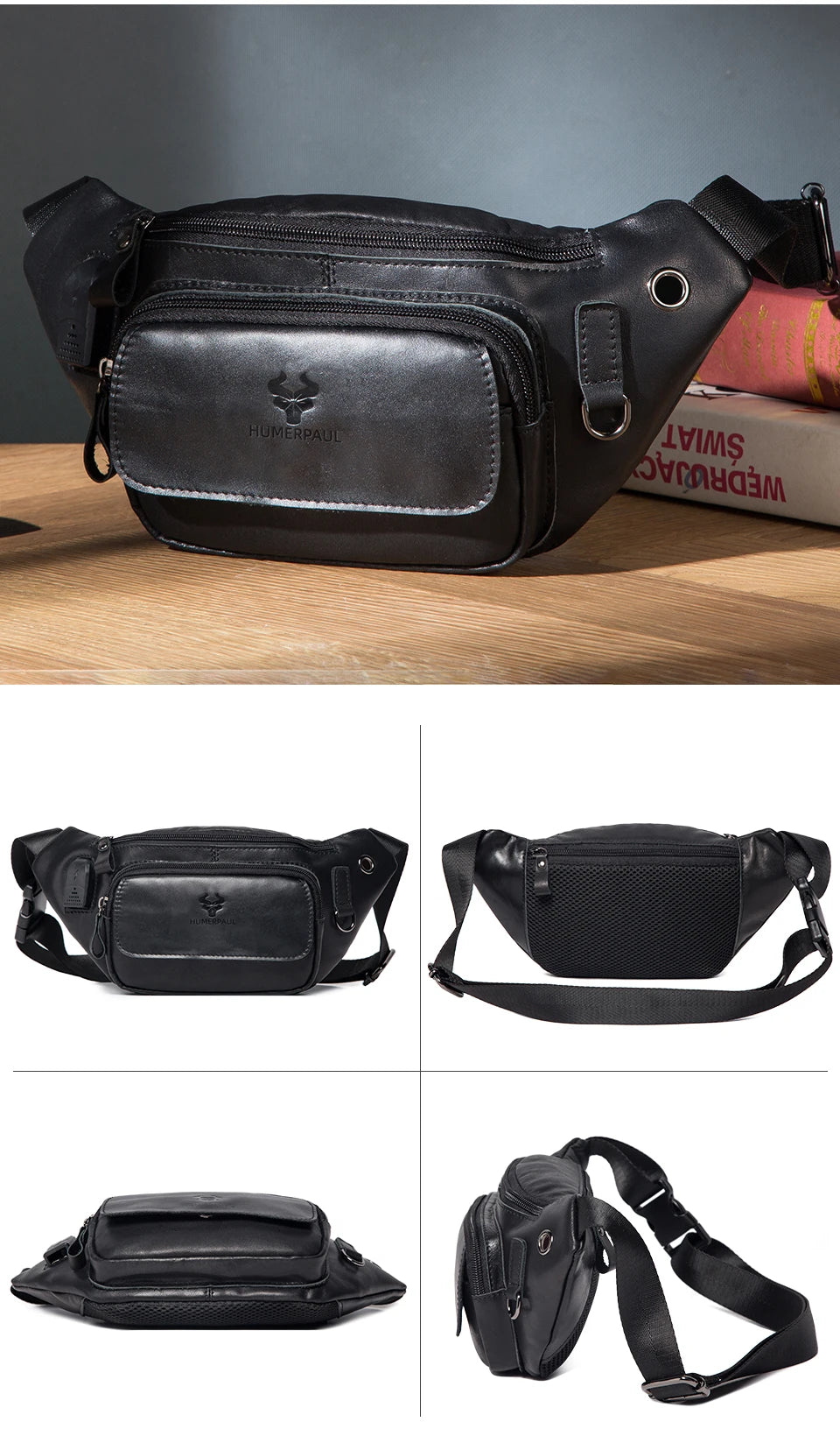100% Genuine Leather Chest Bag unisex High-Capacity With Durable USB Charging Crossbody Bag - Free Shipping to Europe