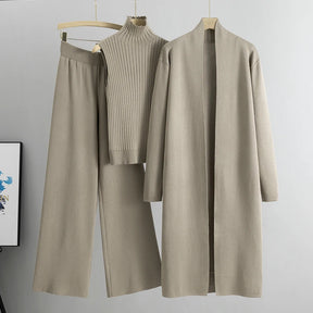 Spring & Autumn 3-Piece Women's Knitwear Set – Vintage-Inspired Lounge Outfit with Cardigan, Top & Pants